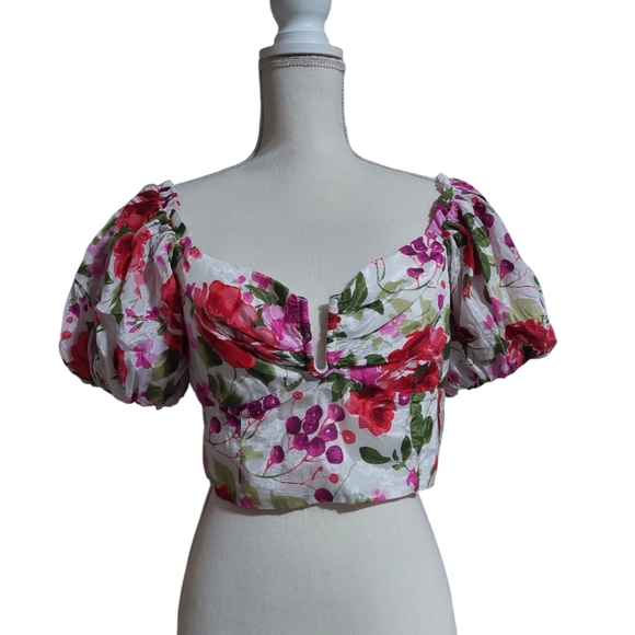 NWT Abercrombie & Fitch Red and Pink Crop Top Sz‎ L - Picture 1 of 12
